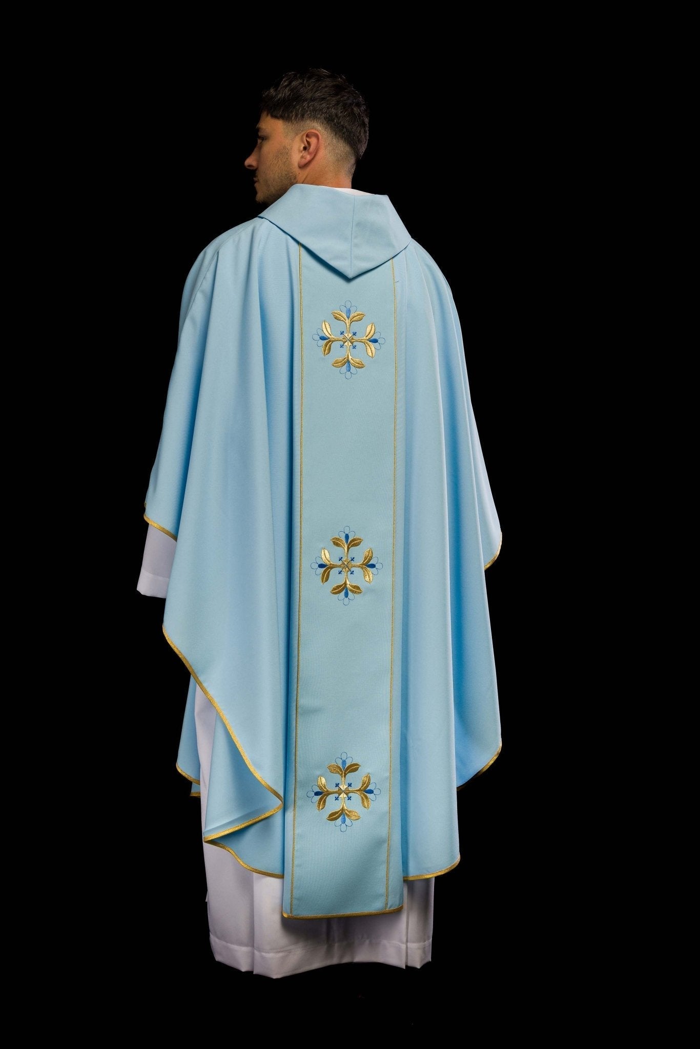 Chasuble liturgique mariale bleue avec ceinture KOR/128/06/01 NIEBIESKI - CHASUBLES.FR
