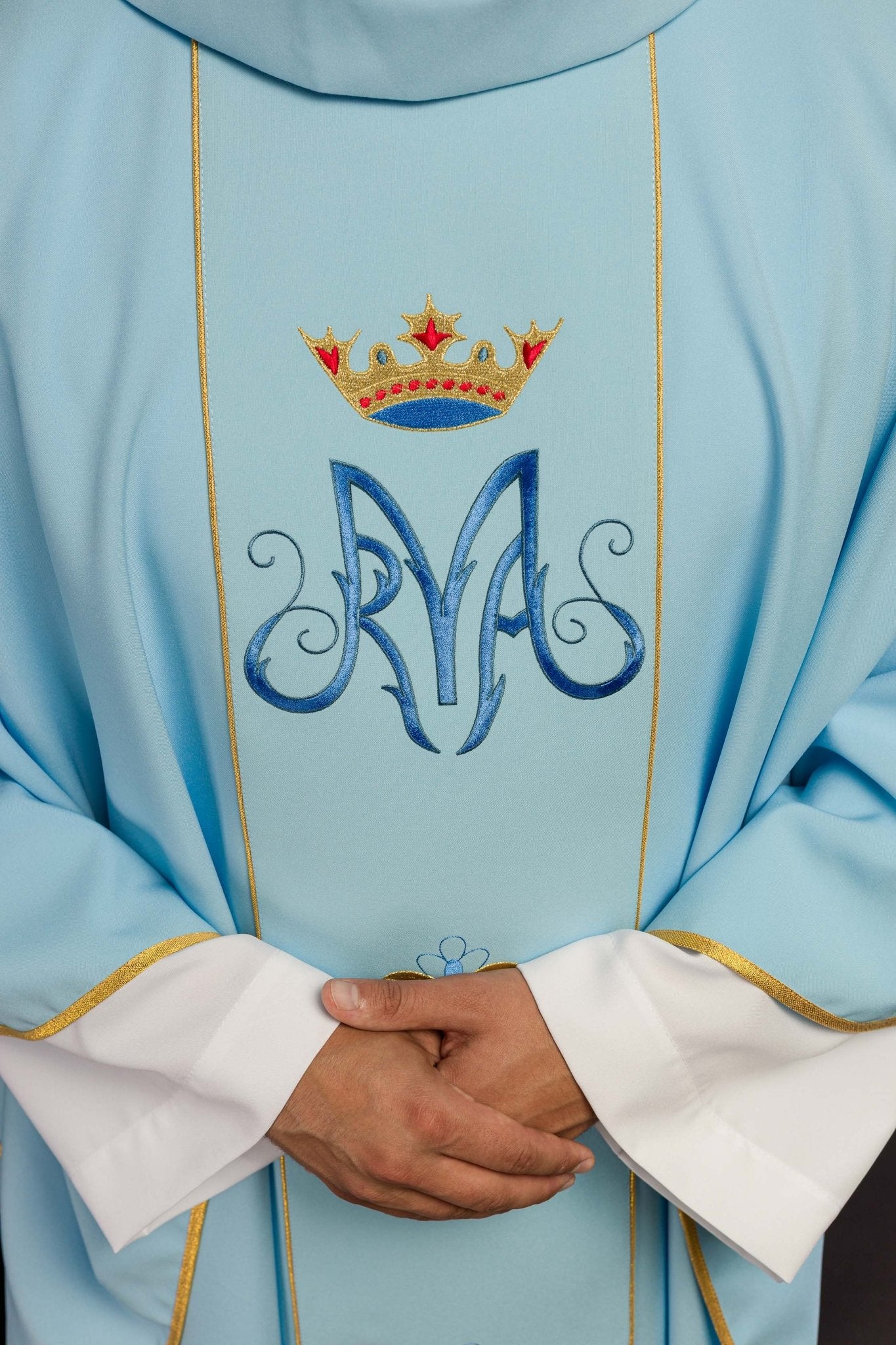 Chasuble liturgique mariale bleue avec ceinture KOR/128/06/01 NIEBIESKI - CHASUBLES.FR