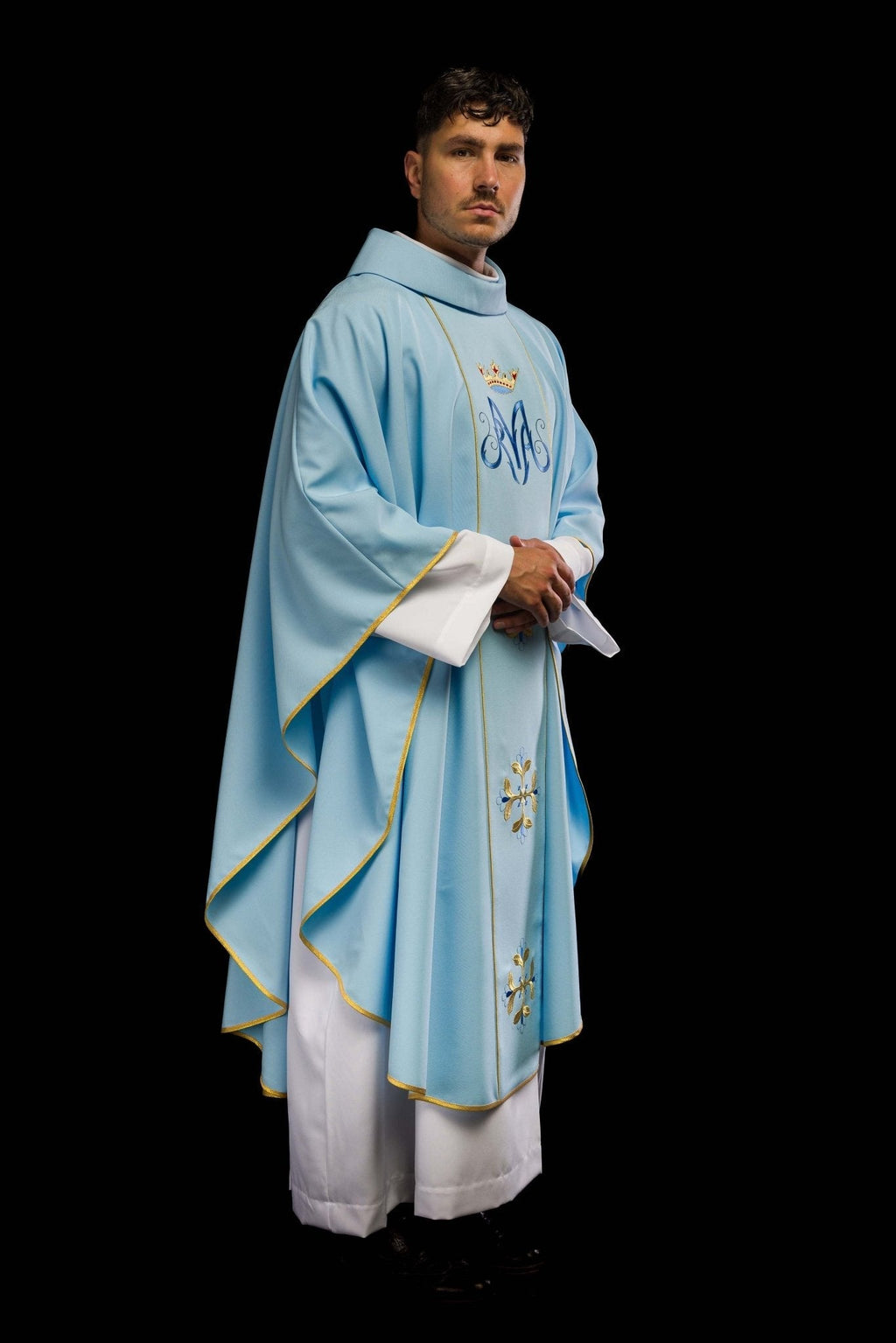 Chasuble liturgique mariale bleue avec ceinture KOR/128/06/01 NIEBIESKI - CHASUBLES.FR