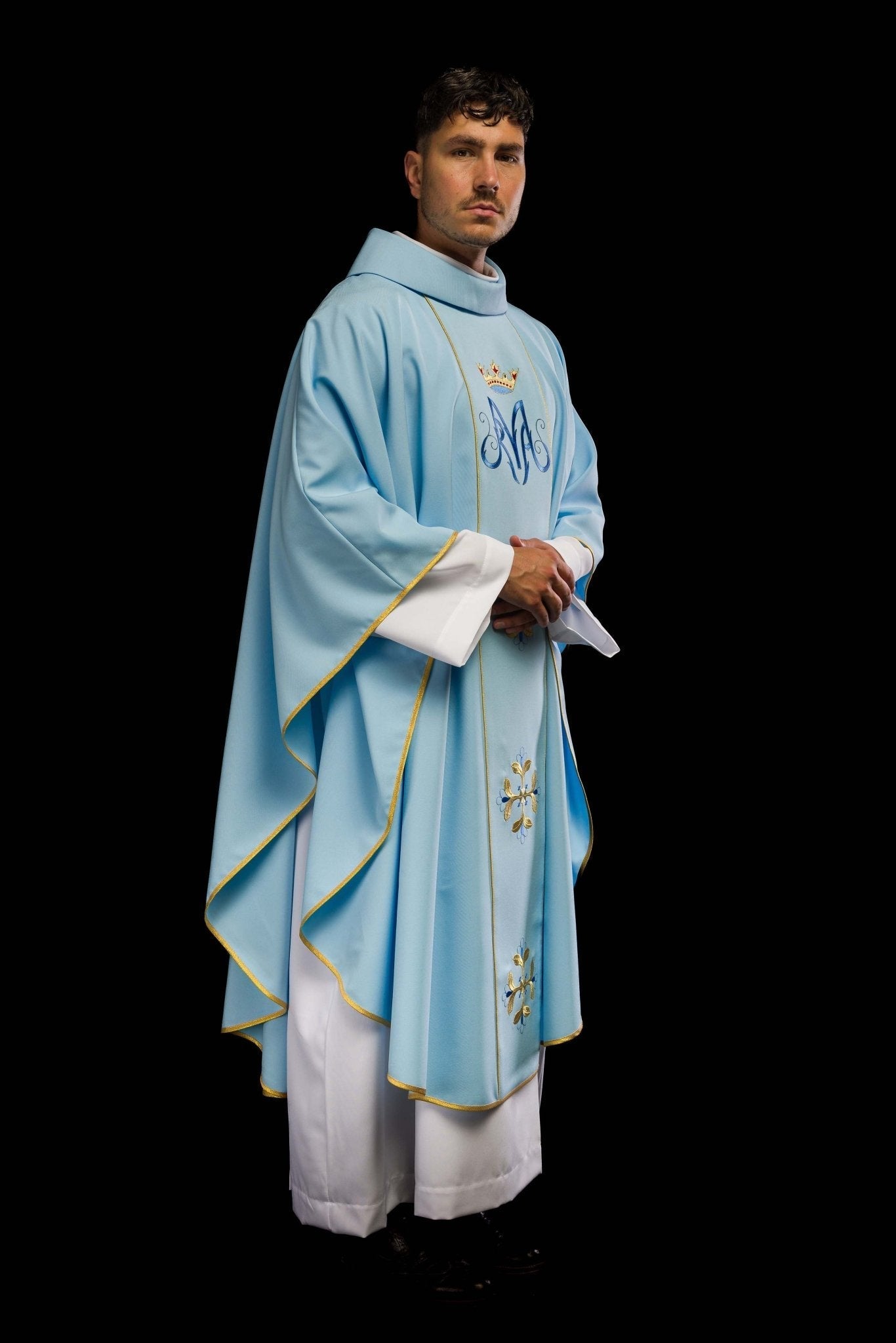 Chasuble liturgique mariale bleue avec ceinture KOR/128/06/01 NIEBIESKI - CHASUBLES.FR