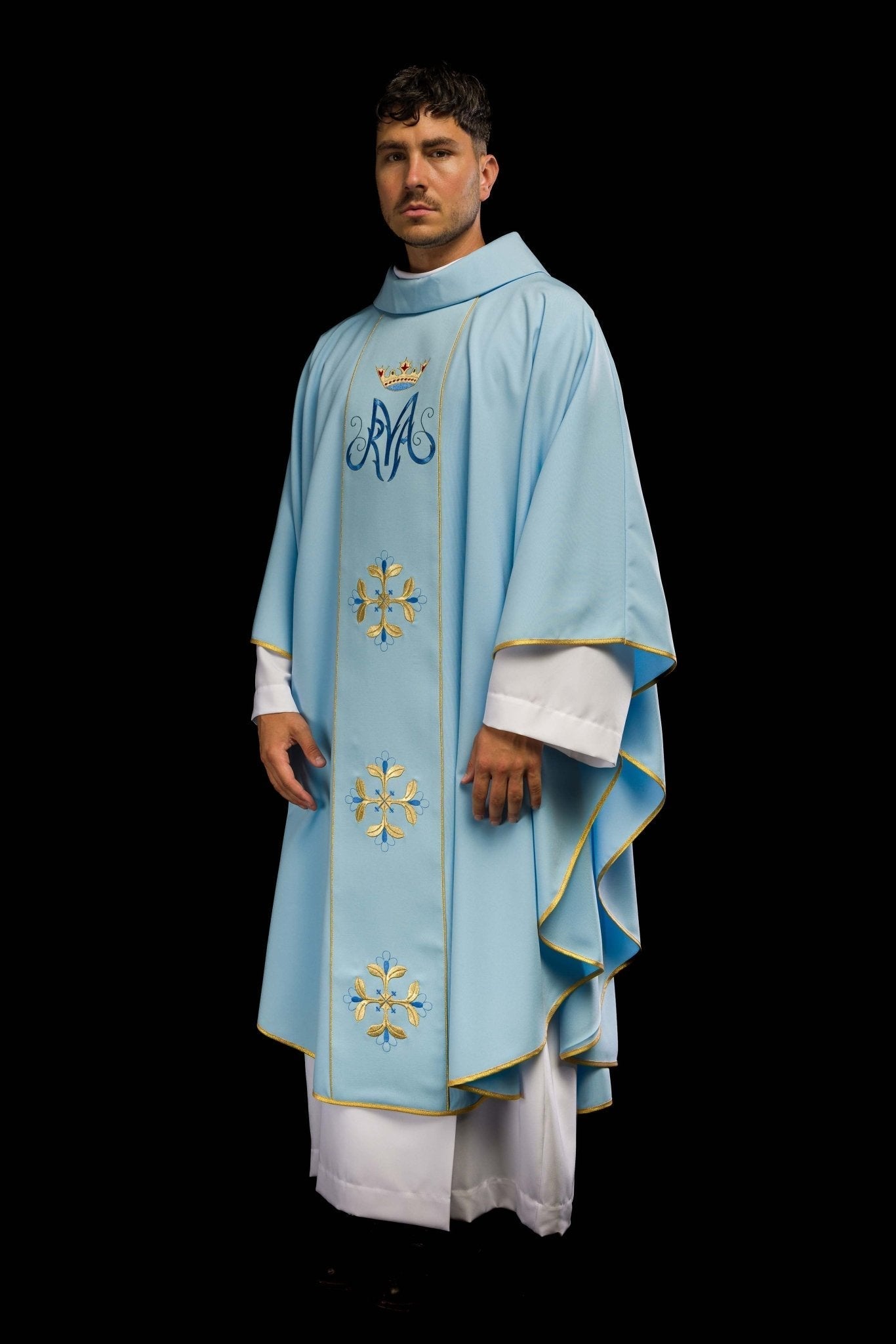 Chasuble liturgique mariale bleue avec ceinture KOR/128/06/01 NIEBIESKI - CHASUBLES.FR