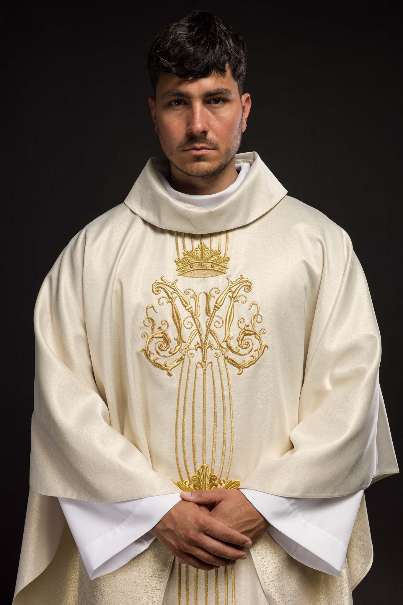 Chasuble liturgique mariale brillante de pierres LE/7025 ECRU LE/7025/05 - CHASUBLES.FR