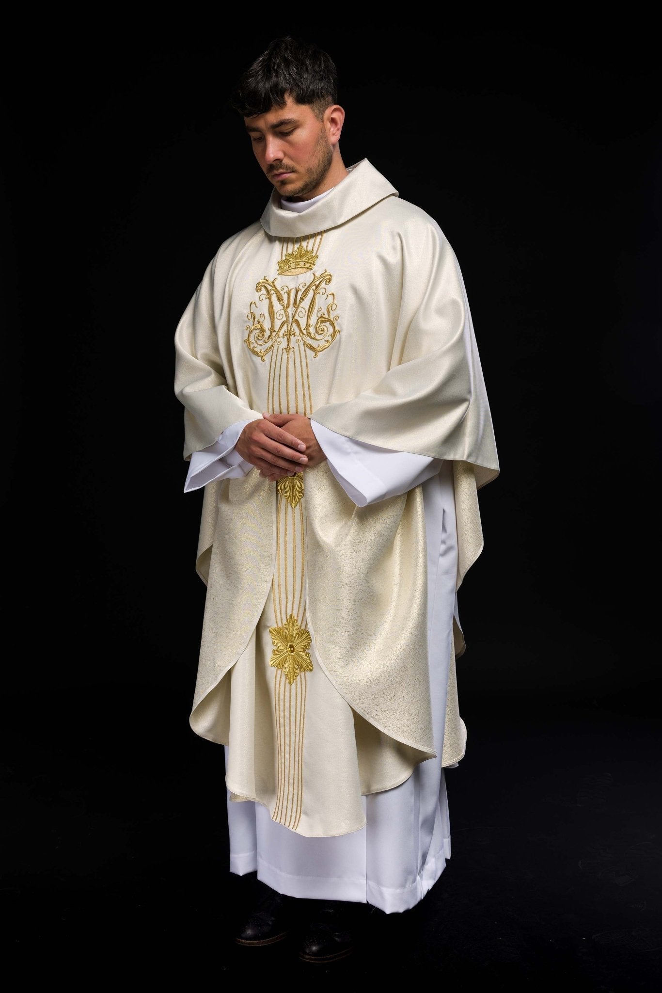 Chasuble liturgique mariale brillante de pierres LE/7025 ECRU LE/7025/05 - CHASUBLES.FR