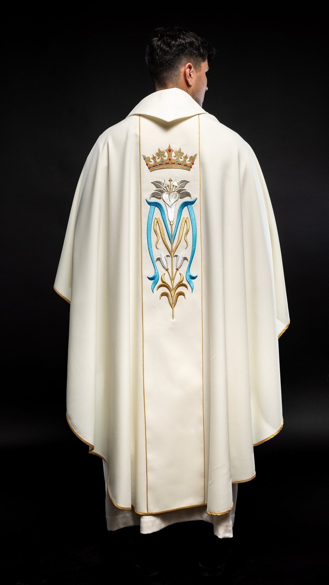 Chasuble liturgique mariale brodée d'une couronne écrue KOR/058/05/01 ECRU - CHASUBLES.FR