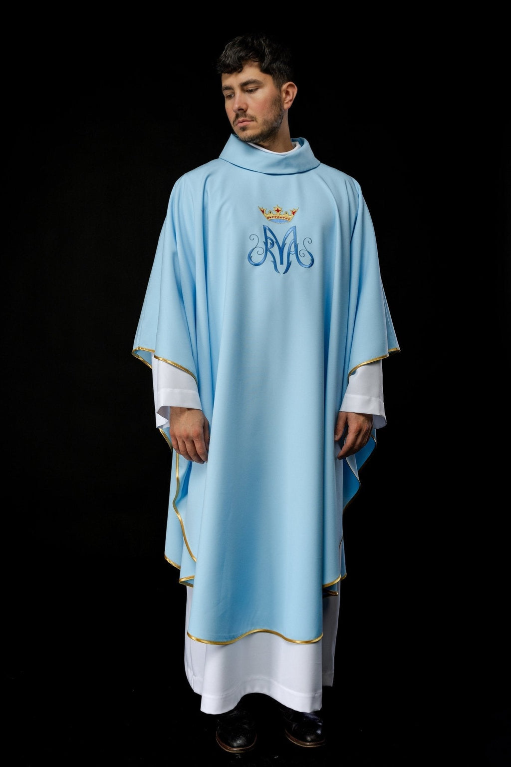 Chasuble liturgique mariale en bleu KOR/127/06/12 NIEBIESKI - CHASUBLES.FR