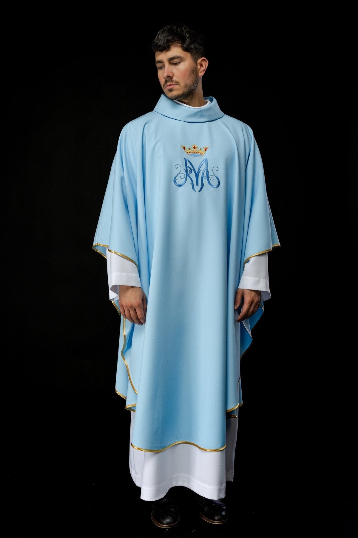 Chasuble liturgique mariale en bleu KOR/127/06/12 NIEBIESKI - CHASUBLES.FR