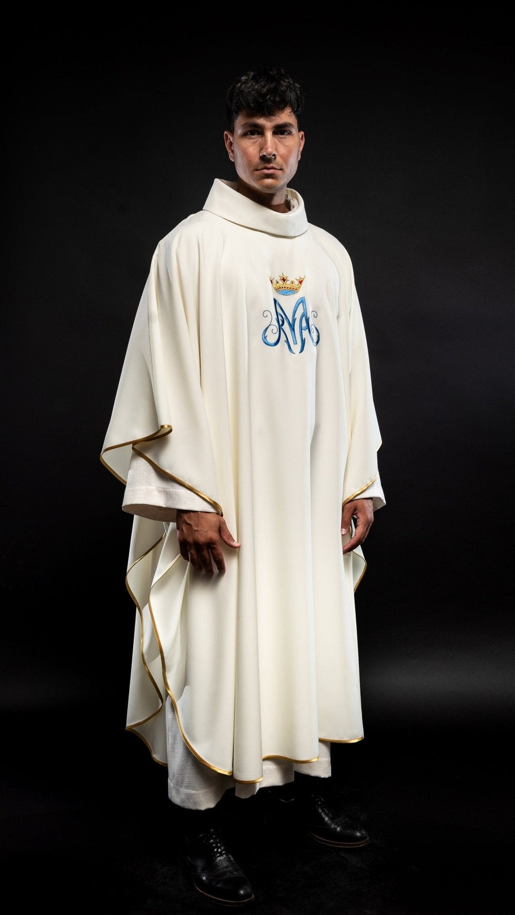 Chasuble liturgique mariale en écru KOR/127/05/12 ECRU - CHASUBLES.FR