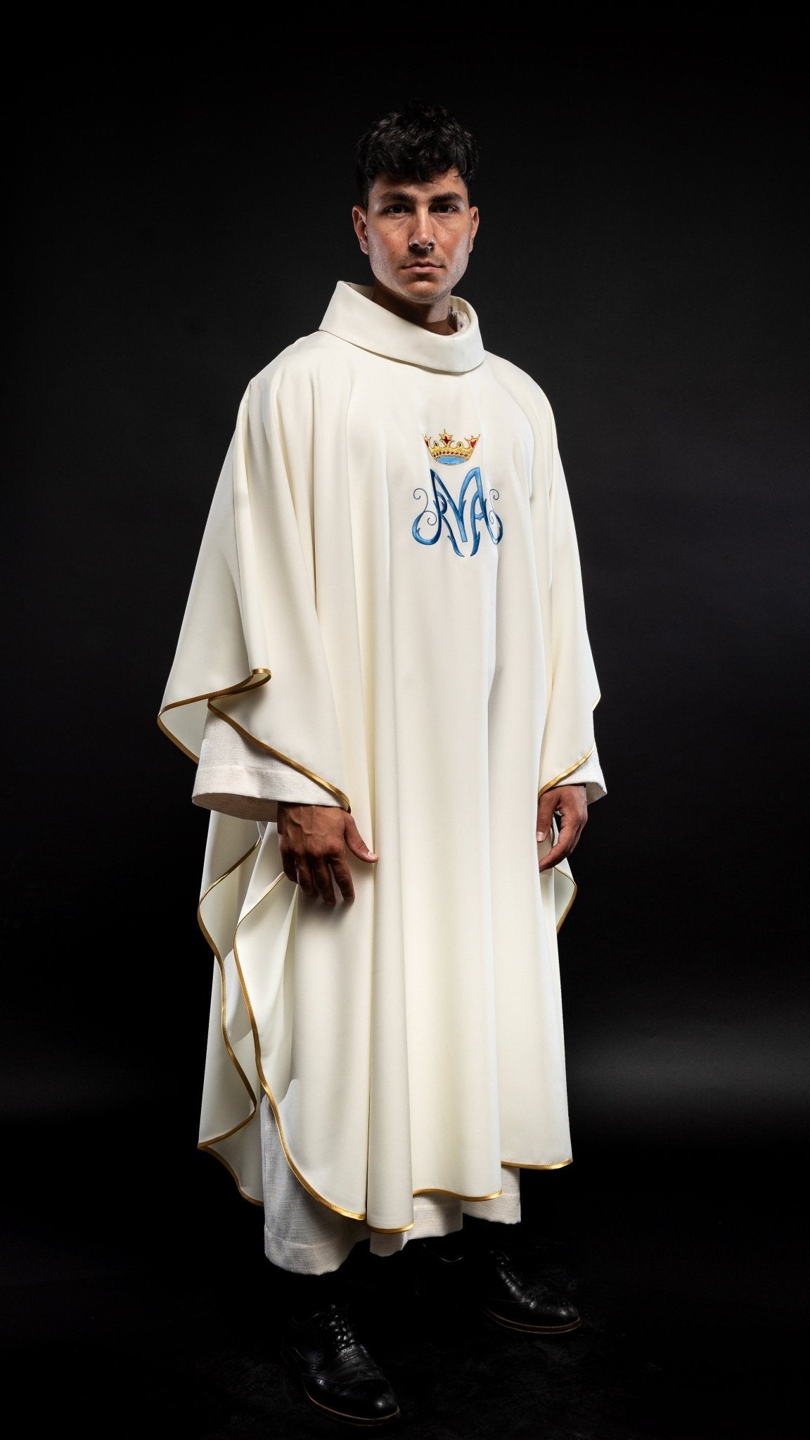 Chasuble liturgique mariale en écru KOR/127/05/12 ECRU - CHASUBLES.FR