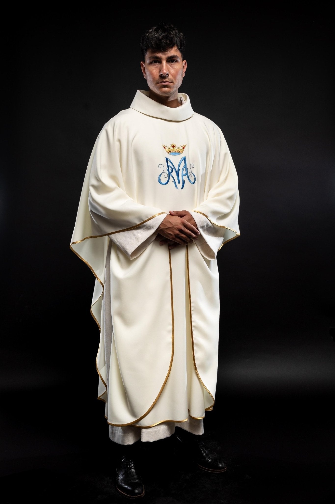 Chasuble liturgique mariale en écru KOR/127/05/12 ECRU - CHASUBLES.FR