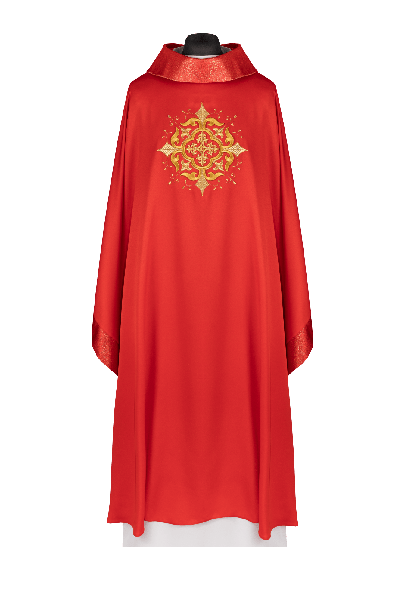 Chasuble liturgique rouge, brodée d’un motif de croix avec une finition riche KDT/7021/02/53 - CHASUBLES.FR