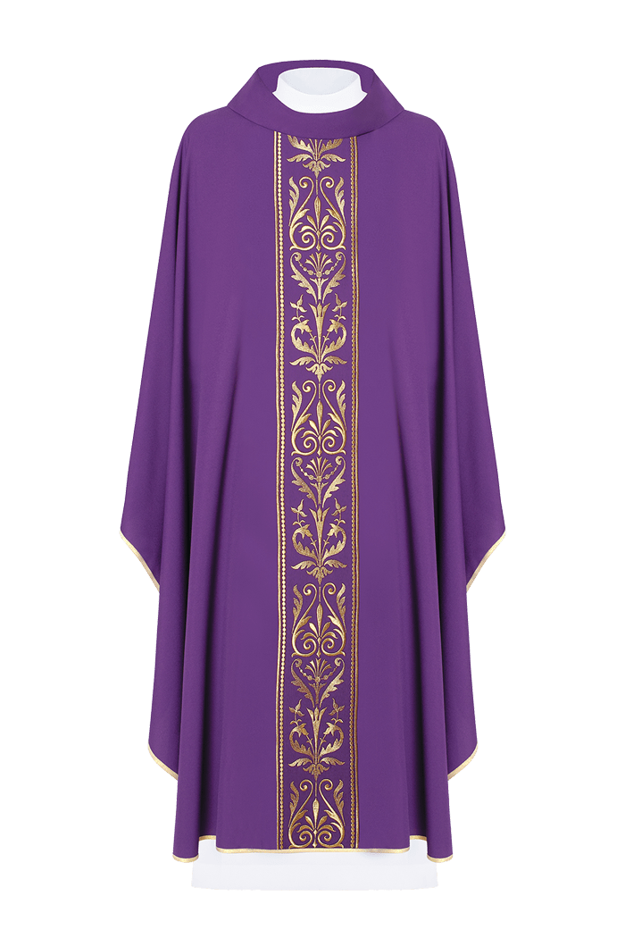Chasuble liturgique violette ornée d'une ceinture brodée d'or KOR/008/03/01 FIOLET - CHASUBLES.FR