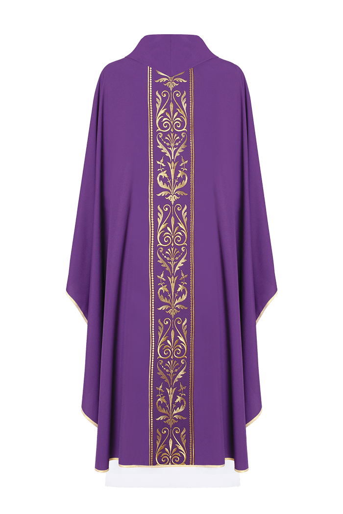 Chasuble liturgique violette ornée d'une ceinture brodée d'or KOR/008/03/01 FIOLET - CHASUBLES.FR