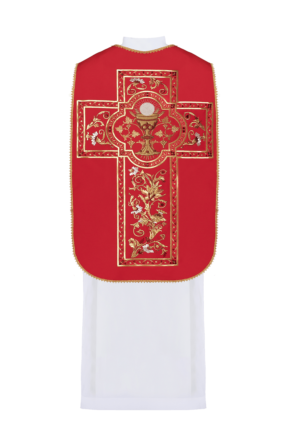Chasuble romaine rouge brodée d'un motif de calice eucharistique KOR/198/02/01 CZERWONY - CHASUBLES.FR
