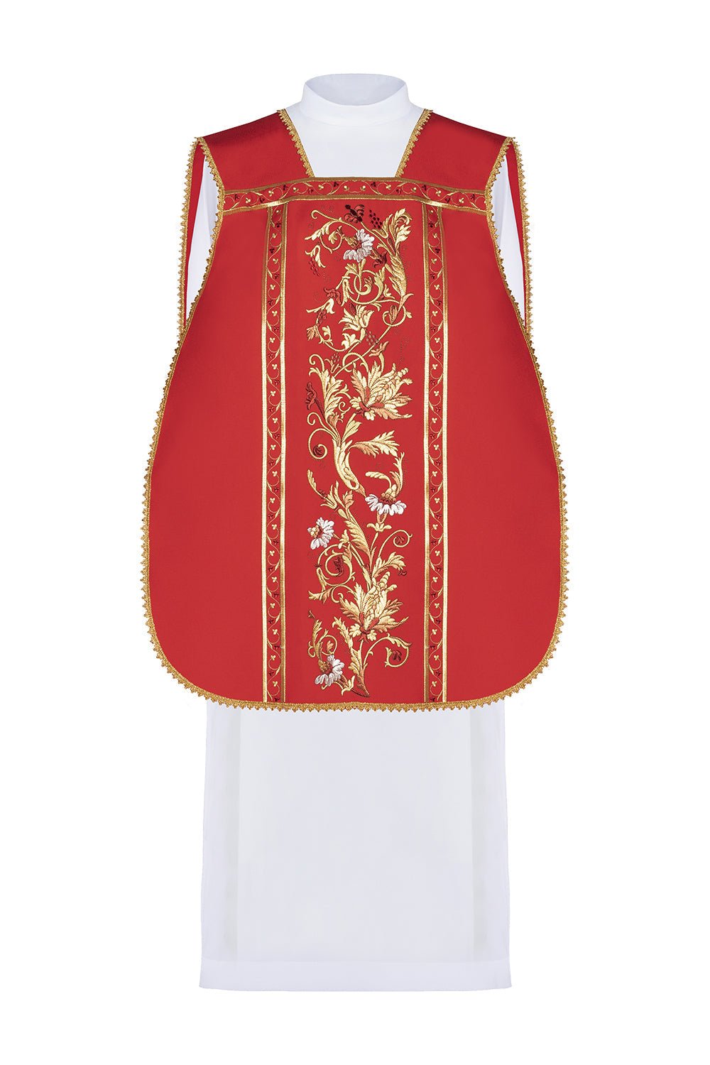 Chasuble romaine rouge brodée d'un motif de calice eucharistique KOR/198/02/01 CZERWONY - CHASUBLES.FR