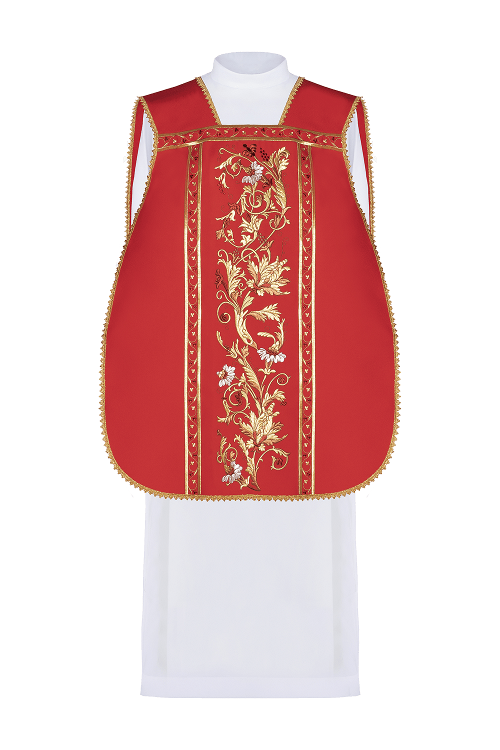 Chasuble romaine rouge brodée d'un motif IHS KOR/200/02/01 CZERWONY - CHASUBLES.FR