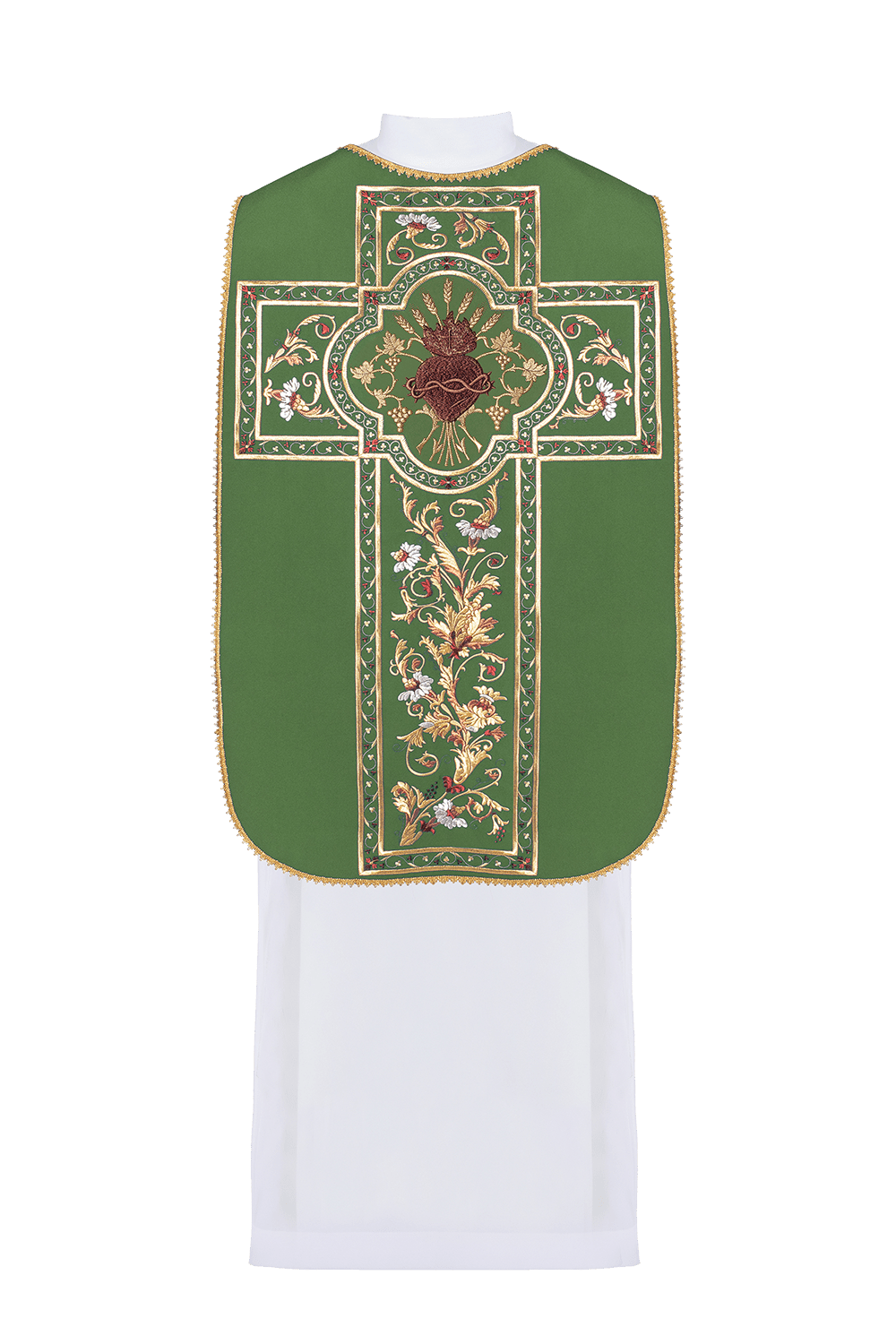 Chasuble romaine verte brodée du motif du Cœur de Jésus - Christ KOR/199/01/01 - CHASUBLES.FR
