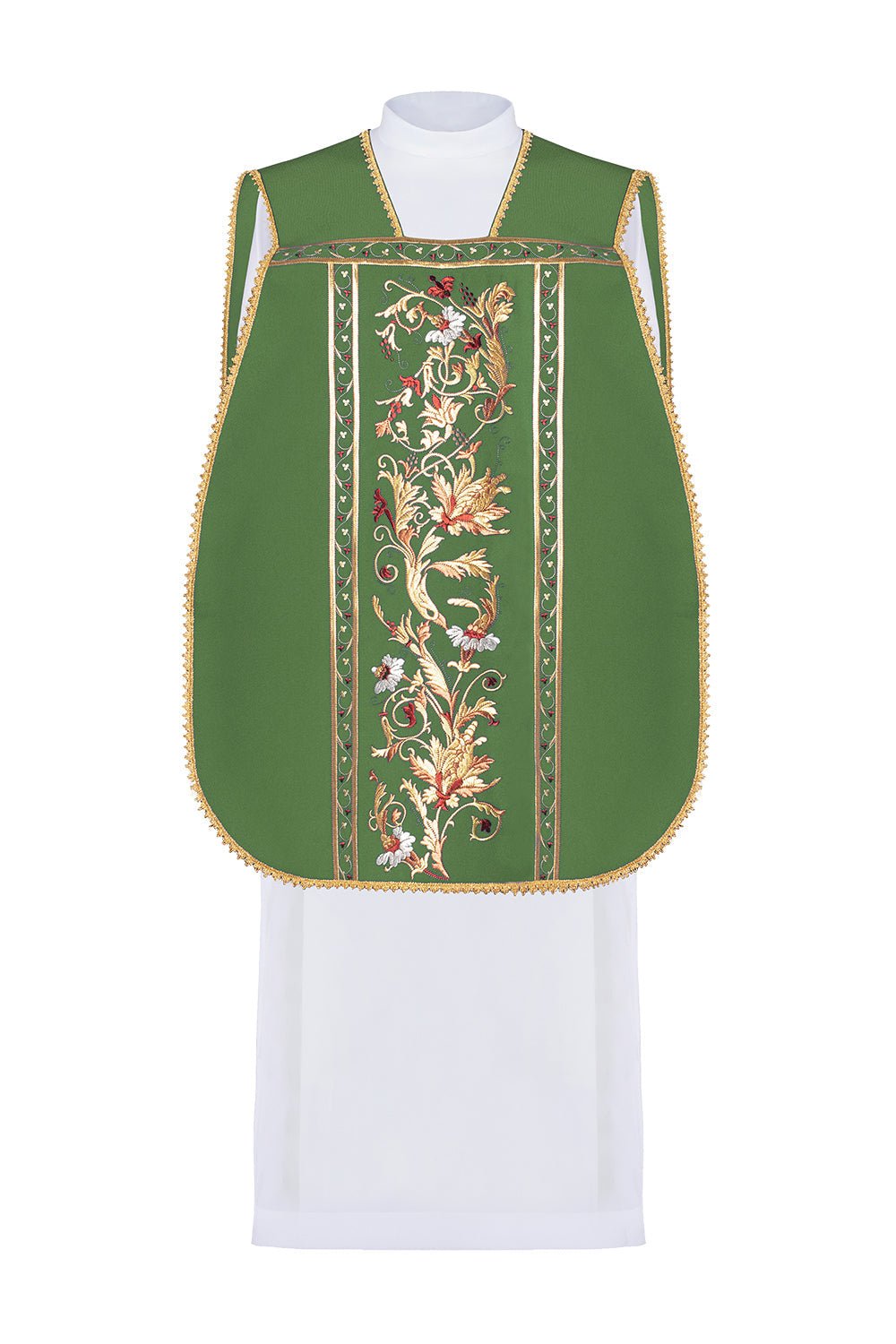 Chasuble romaine verte brodée d'un motif de calice eucharistique KOR/198/01/01 ZIELONY - CHASUBLES.FR