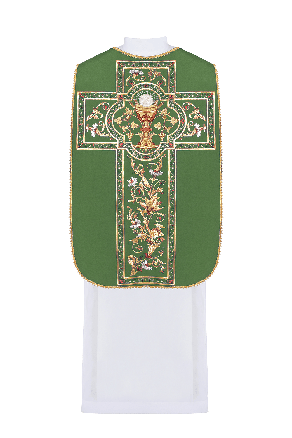 Chasuble romaine verte brodée d'un motif de calice eucharistique KOR/198/01/01 ZIELONY - CHASUBLES.FR