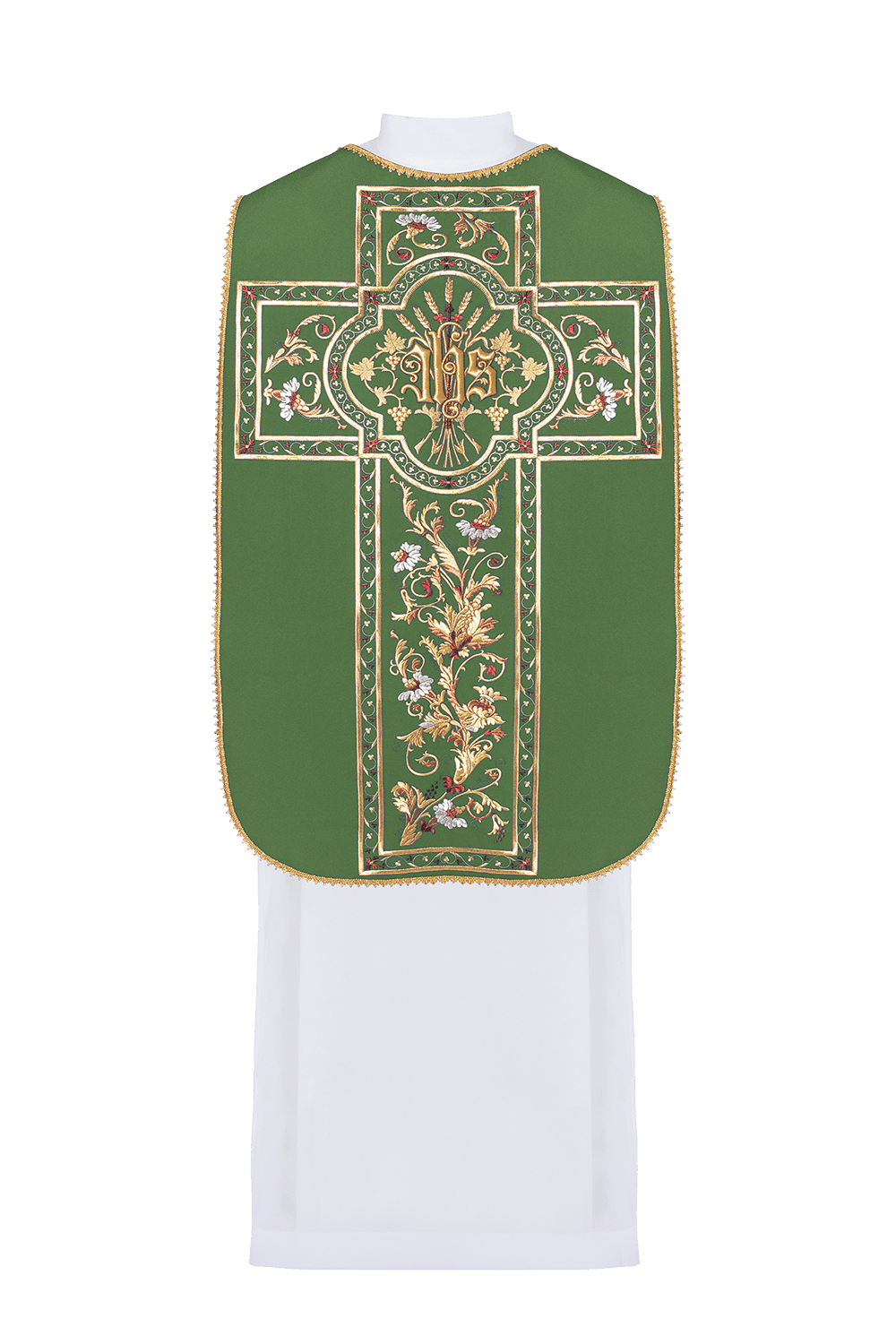 Chasuble romaine verte brodée d'un motif IHS KOR/200/01/01 ZIELONY - CHASUBLES.FR