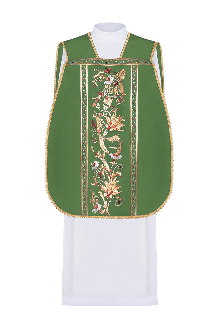 Chasuble romaine verte brodée d'un motif IHS KOR/200/01/01 ZIELONY - CHASUBLES.FR