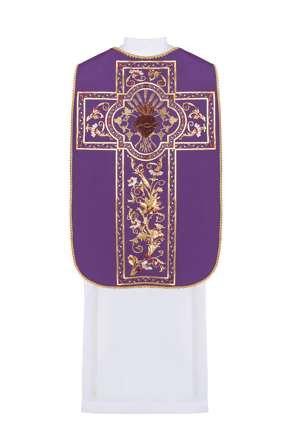 Chasuble romaine violette brodée du motif du Cœur de Jésus - Christ KOR/199/03/01 - CHASUBLES.FR