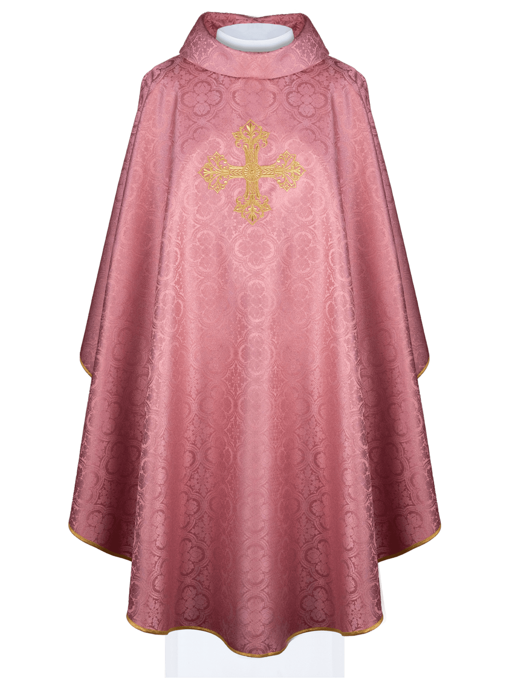 Chasuble rose avec une croix en tissu à motifs KOR/403/08/11 - CHASUBLES.FR