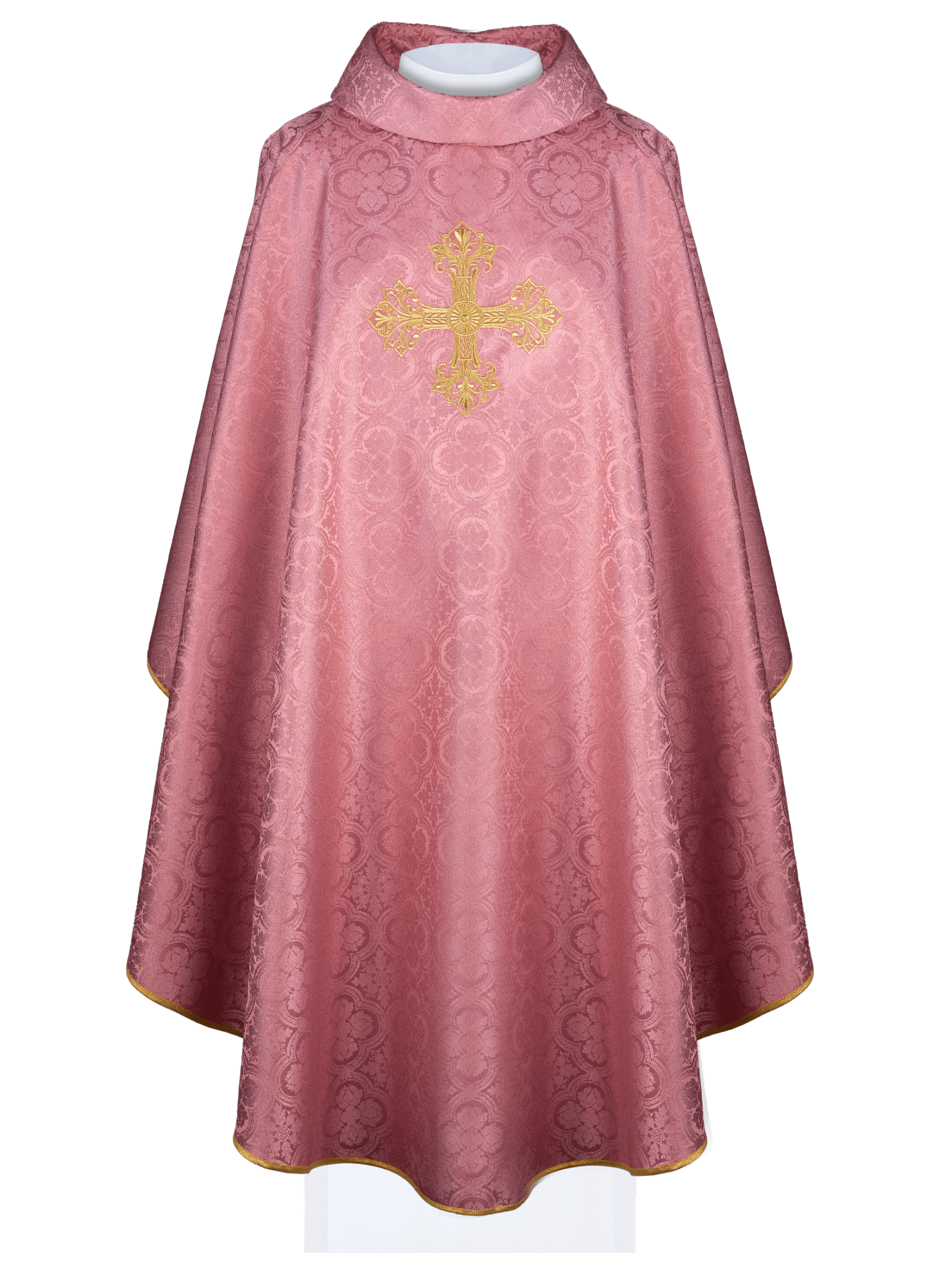 Chasuble rose avec une croix en tissu à motifs KOR/403/08/11 - CHASUBLES.FR