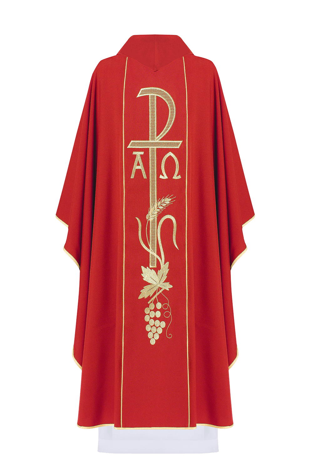 Chasuble rouge avec large ceinture brodée d'or Alpha et Omega KOR/075/02/01 CZERWONY - CHASUBLES.FR