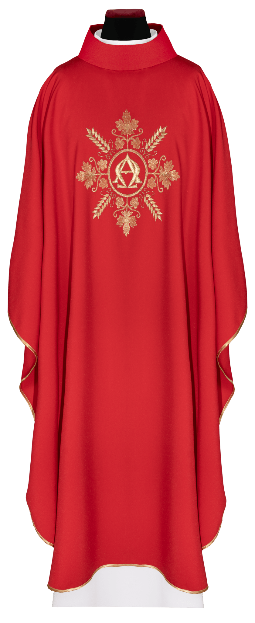 Chasuble rouge brodé avec motif Alpha et Oméga et épis de blé KDT/7031/02/12 CZERWONY - CHASUBLES.FR