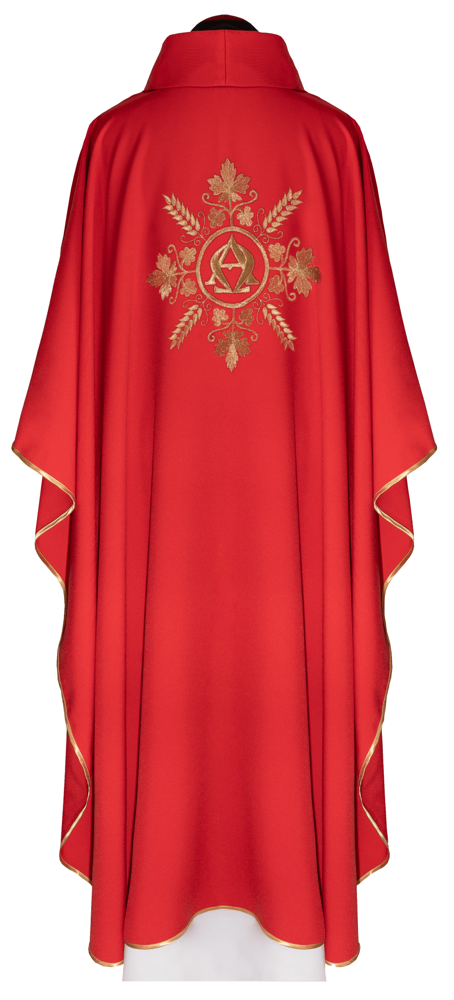 Chasuble rouge brodé avec motif Alpha et Oméga et épis de blé KDT/7031/02/12 CZERWONY - CHASUBLES.FR