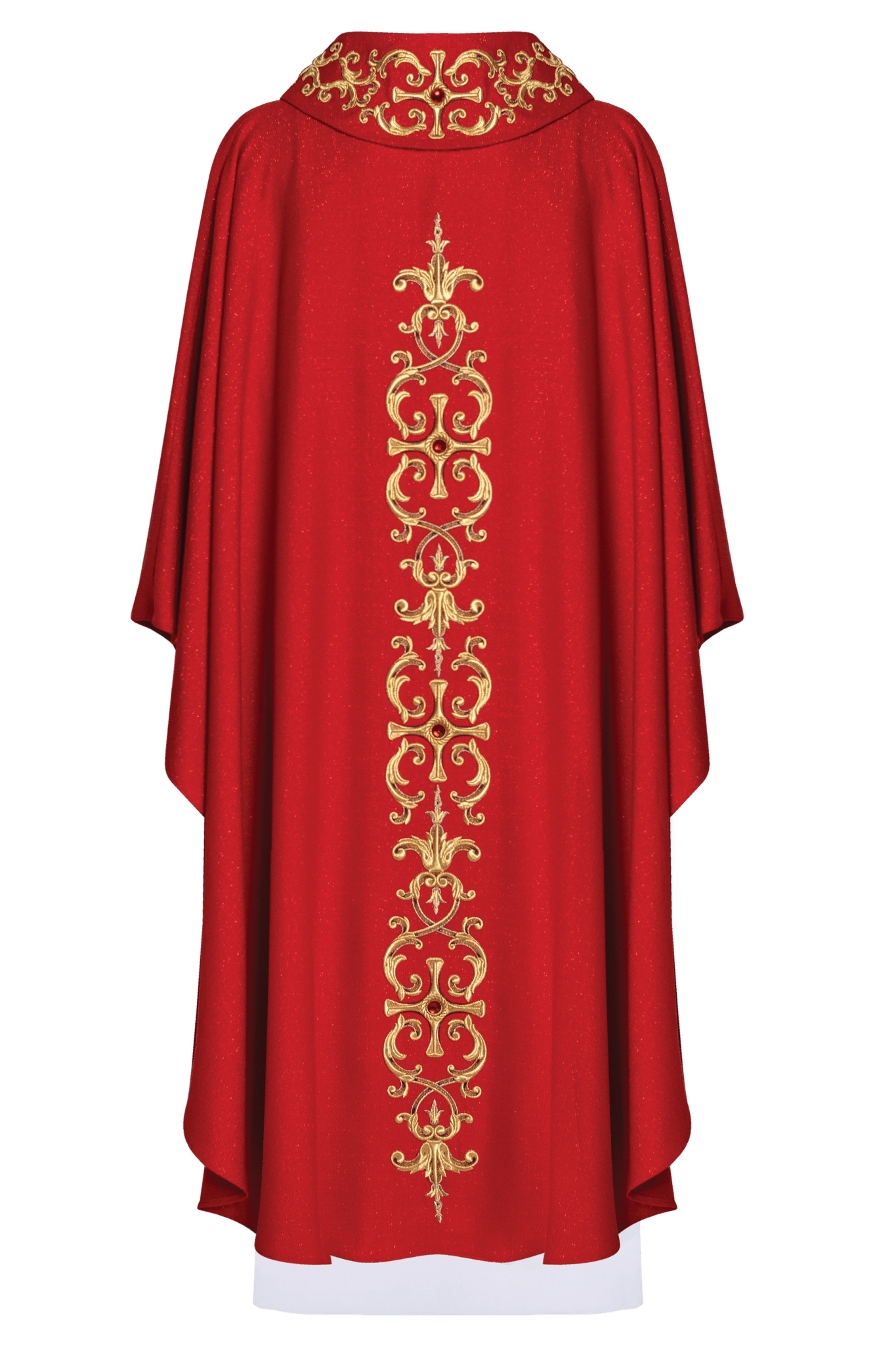 Chasuble rouge richement brodée de pierres LE/7014/02 - CHASUBLES.FR