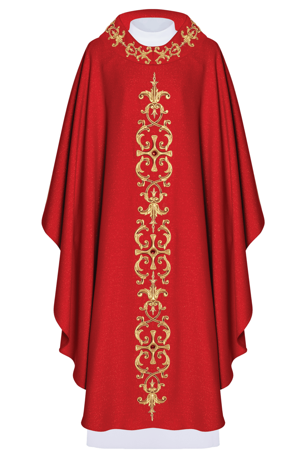 Chasuble rouge richement brodée de pierres LE/7014/02 - CHASUBLES.FR