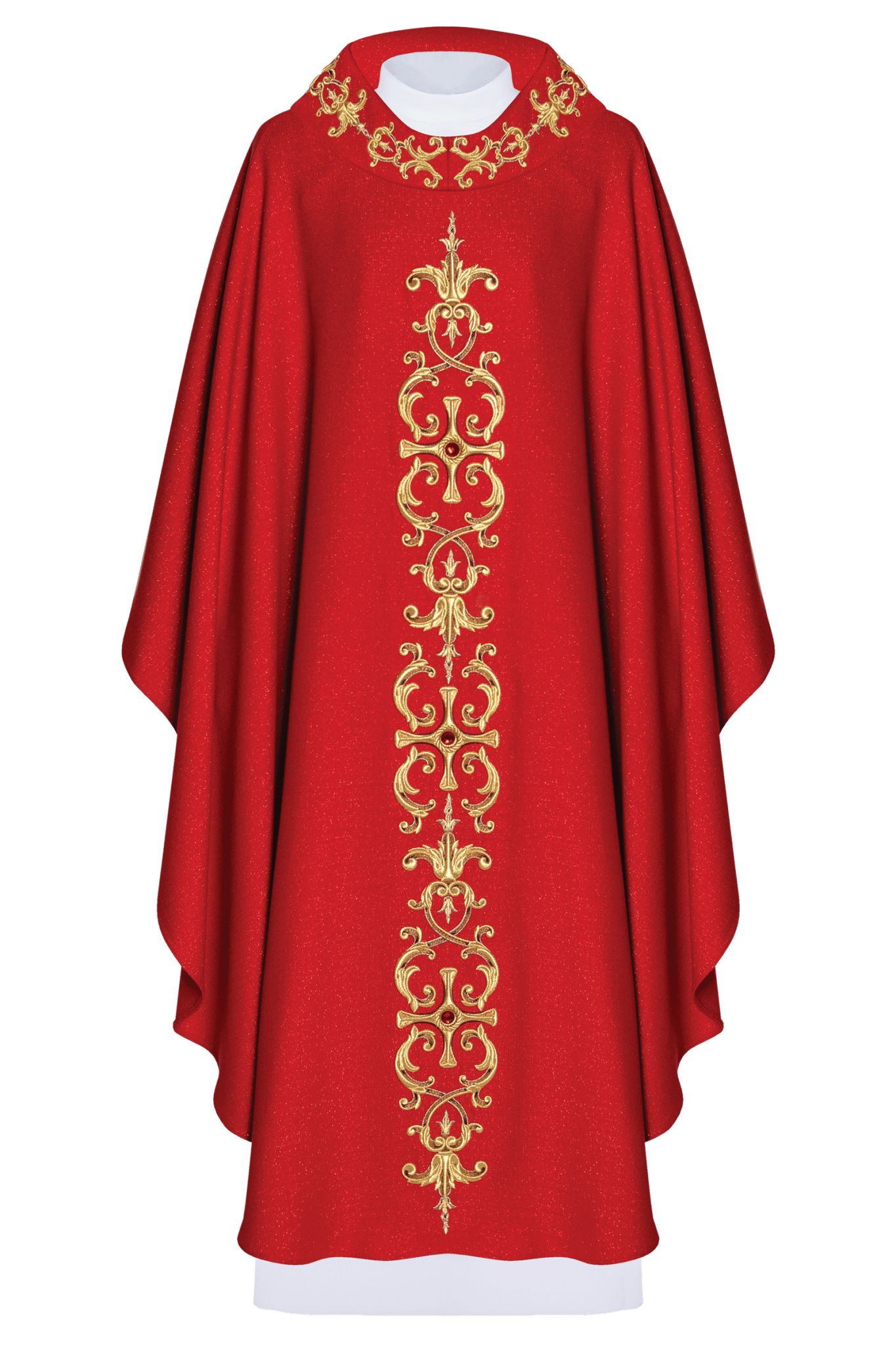 Chasuble rouge richement brodée de pierres LE/7014/02 - CHASUBLES.FR