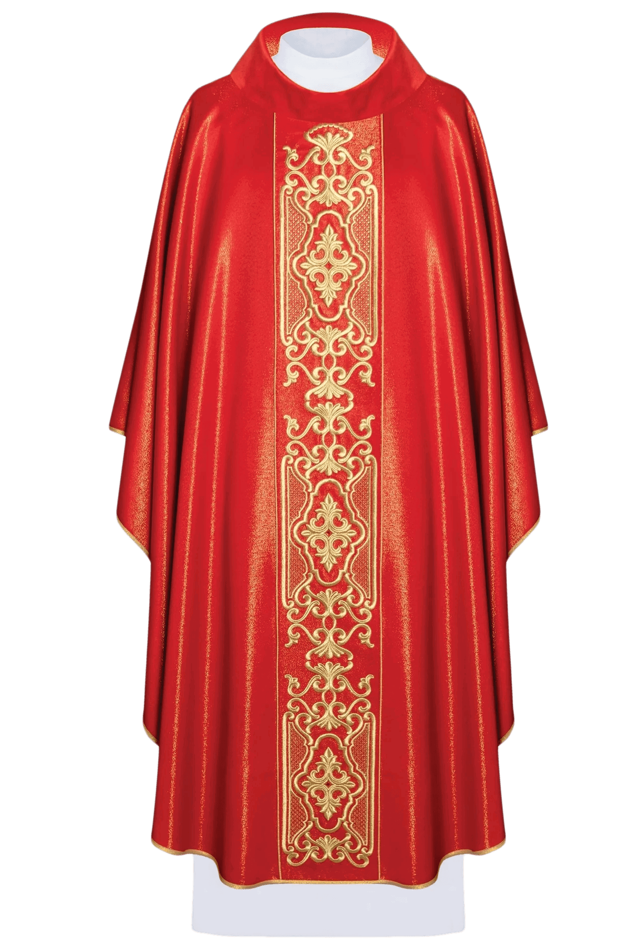 Chasuble rouge richement brodée et brillante LE/7021/02 - CHASUBLES.FR