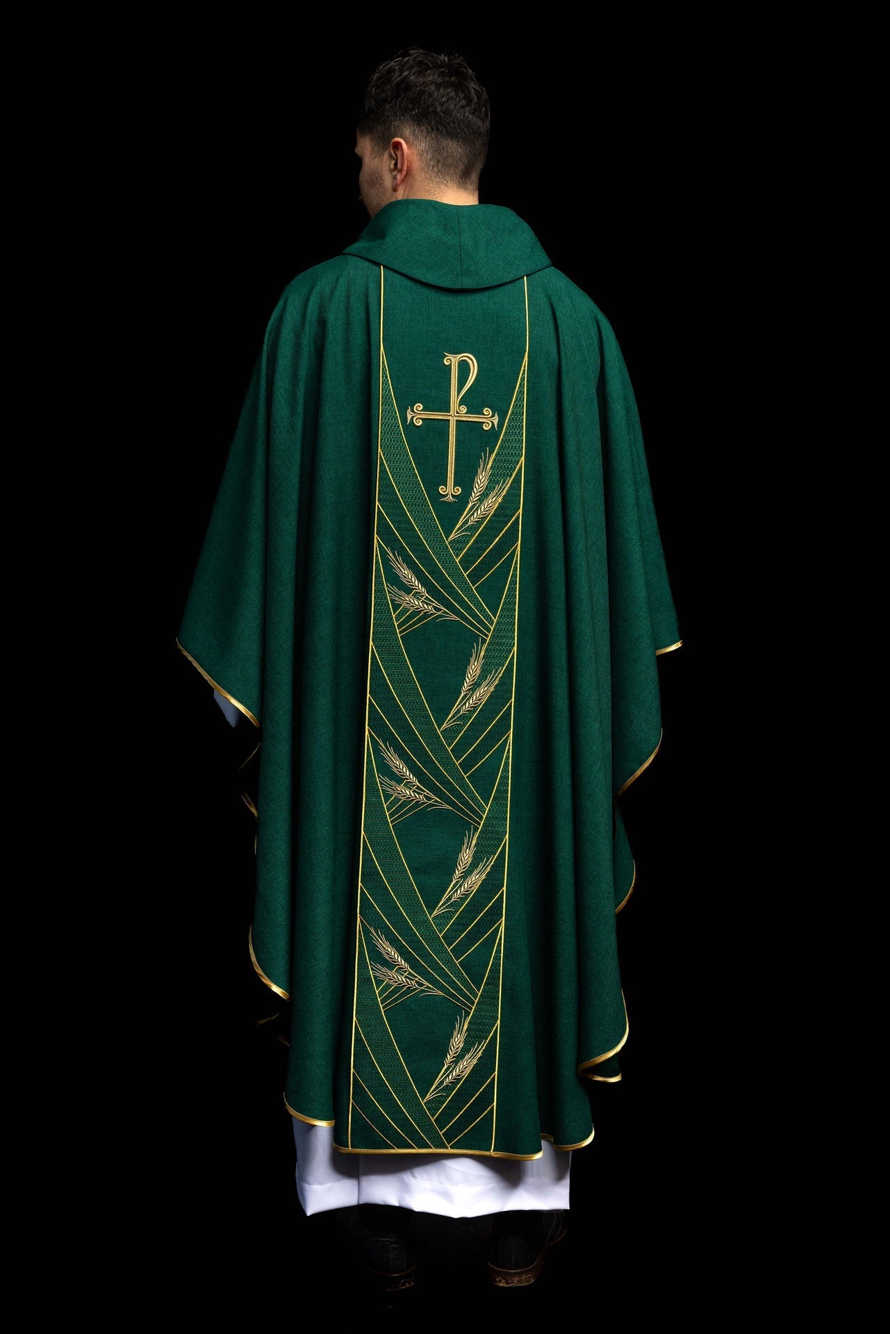Chasuble verte avec bande brodée Pax LE/7050/01 - CHASUBLES.FR