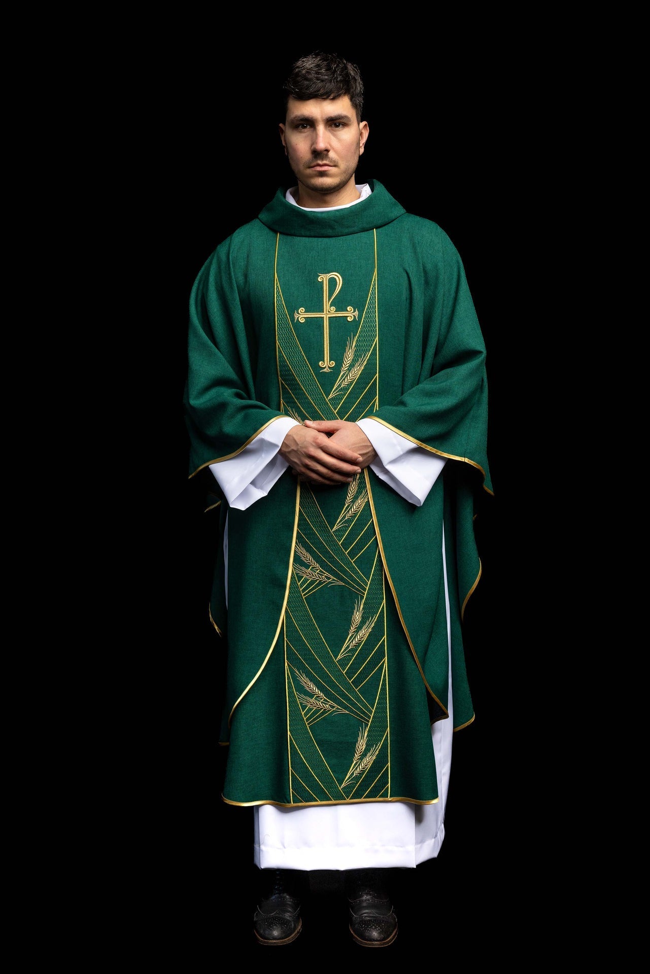 Chasuble verte avec bande brodée Pax LE/7050/01 - CHASUBLES.FR