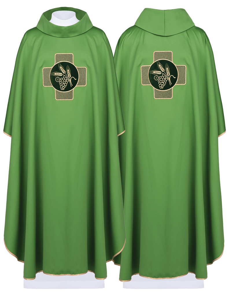 Chasuble verte avec broderie du symbole de la croix et des oreilles avec raisins 18 - 7028 - 01 ZIELONY - CHASUBLES.FR