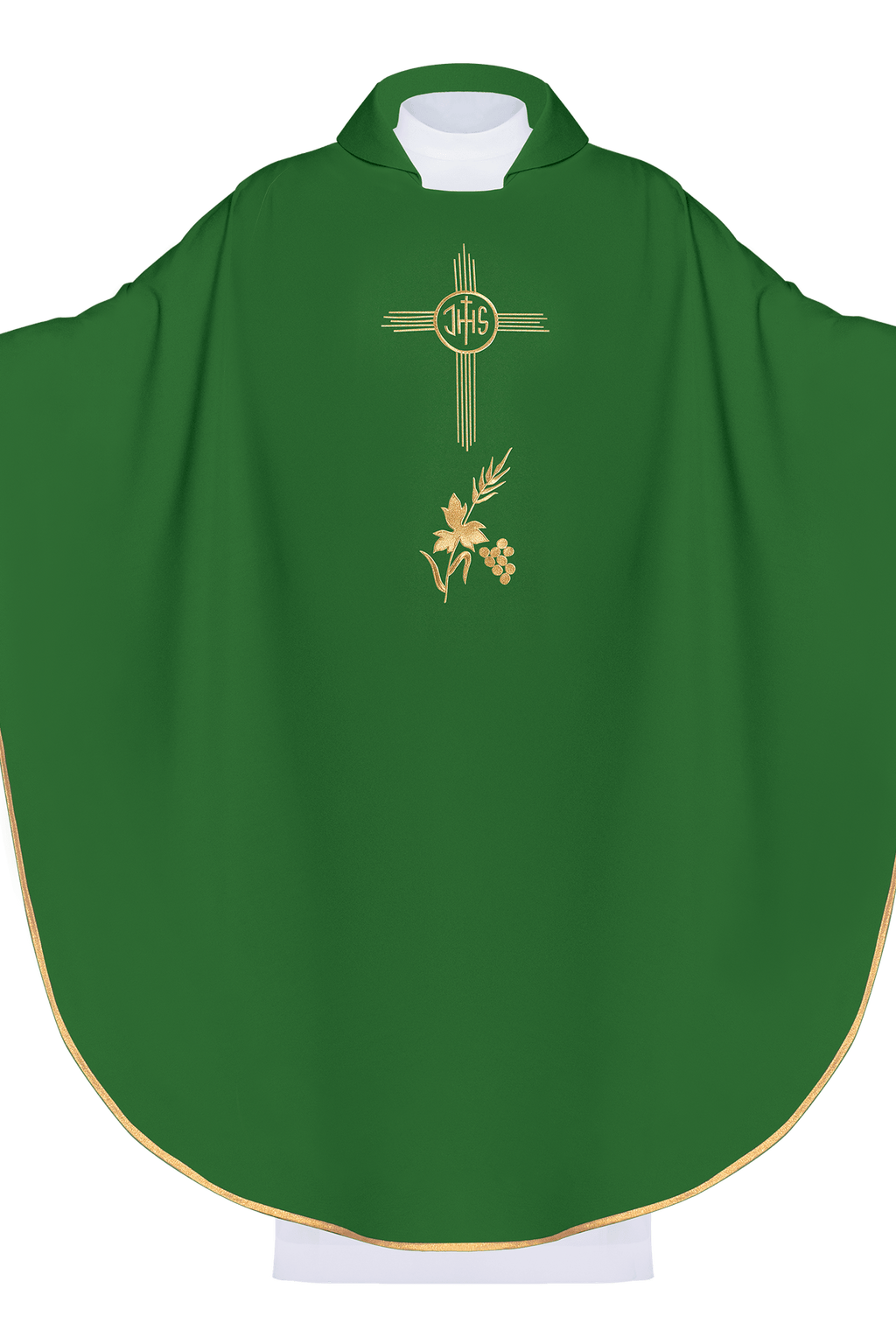 Chasuble verte brodée d'un motif IHS KOR/003/01/12 ZIELONY - CHASUBLES.FR