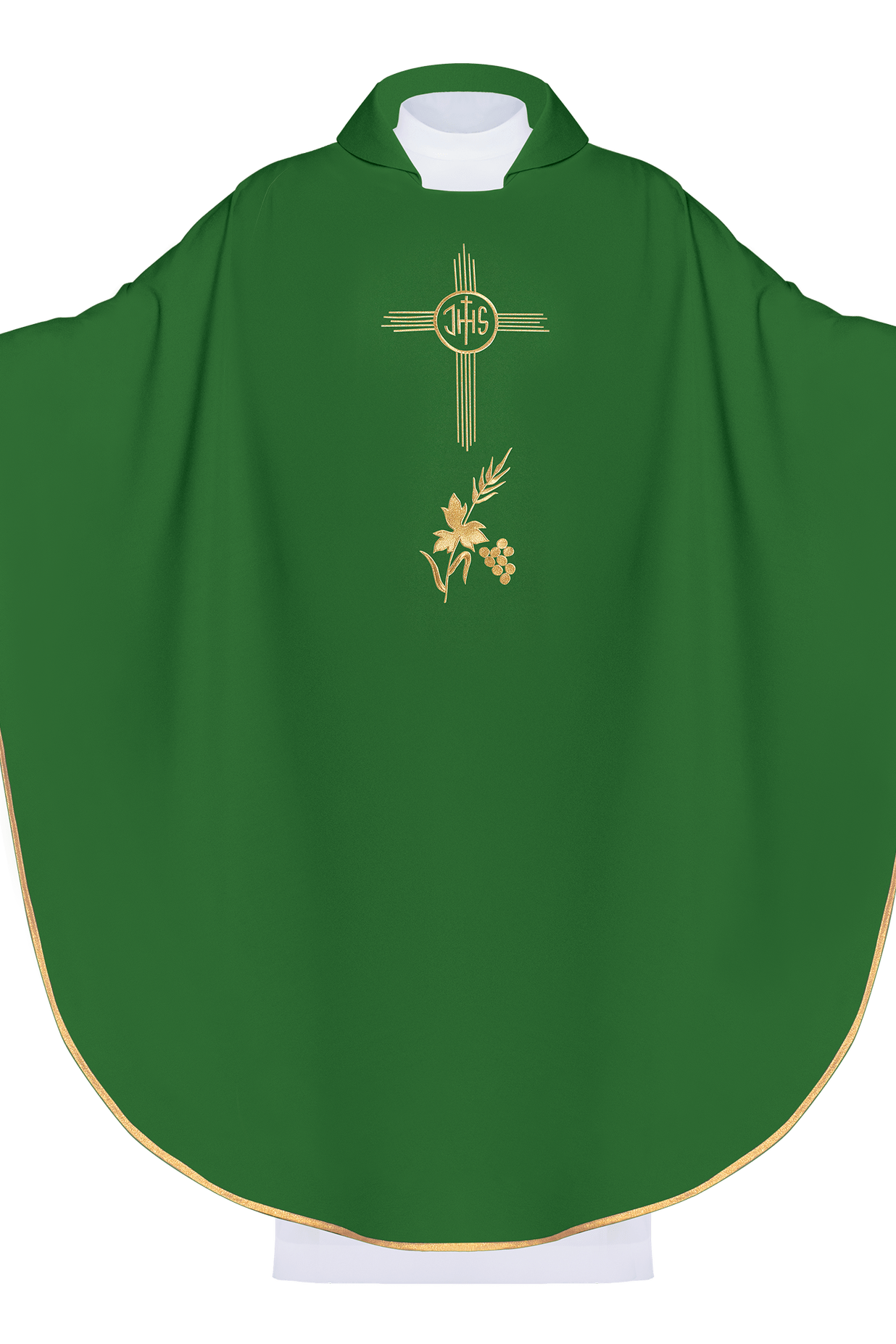 Chasuble verte brodée d'un motif IHS KOR/003/01/12 ZIELONY - CHASUBLES.FR