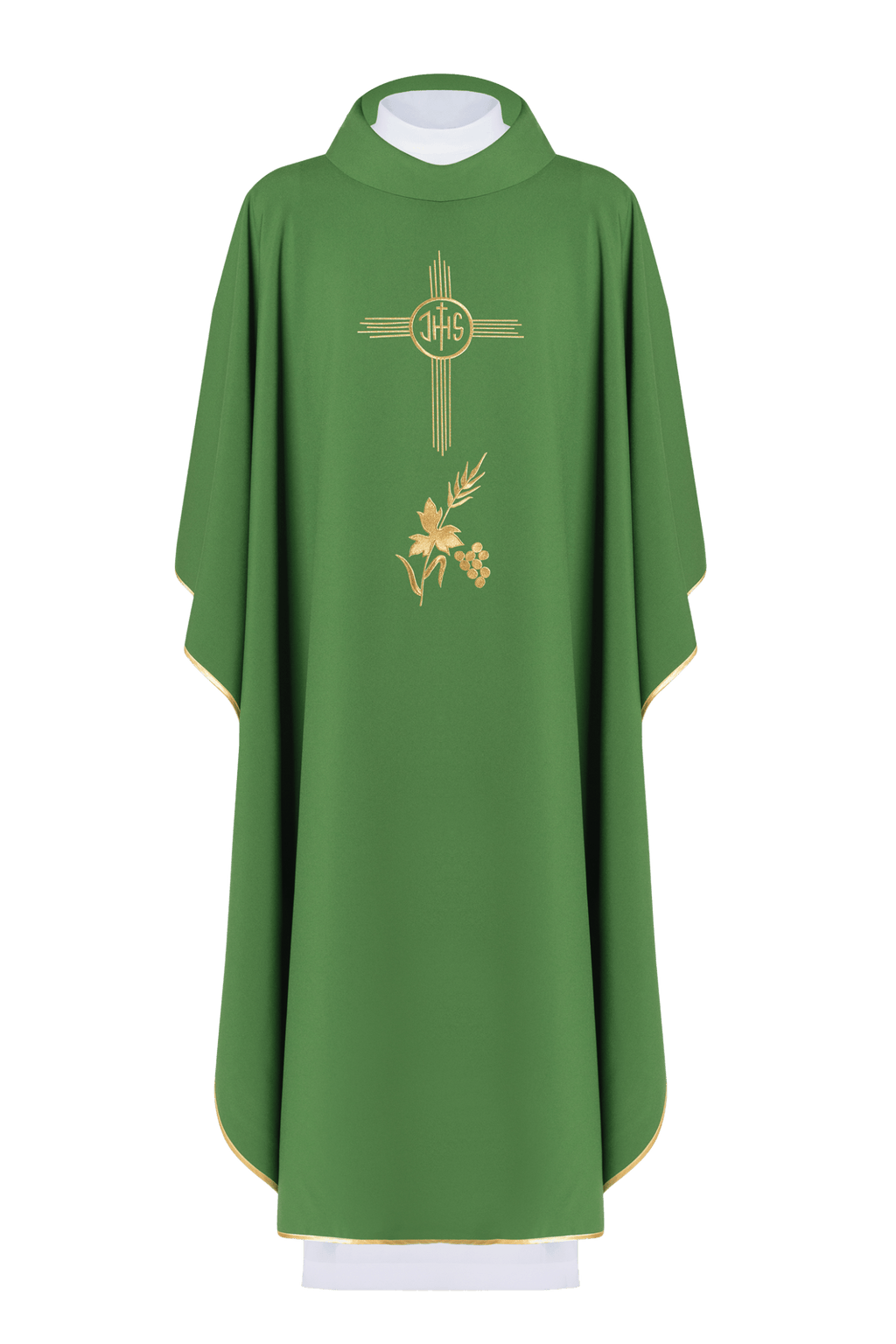 Chasuble verte brodée d'un motif IHS KOR/003/01/12 ZIELONY - CHASUBLES.FR