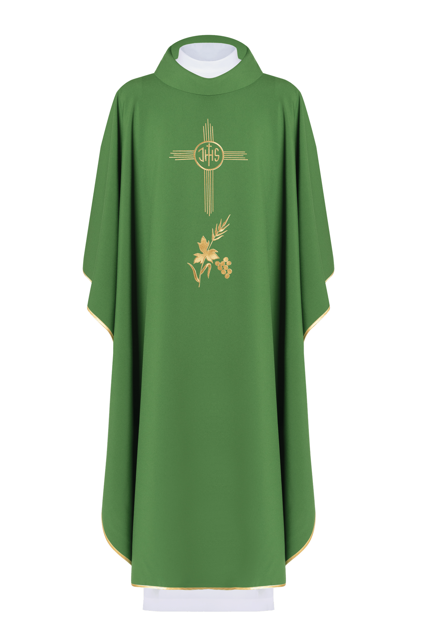 Chasuble verte brodée d'un motif IHS KOR/003/01/12 ZIELONY - CHASUBLES.FR