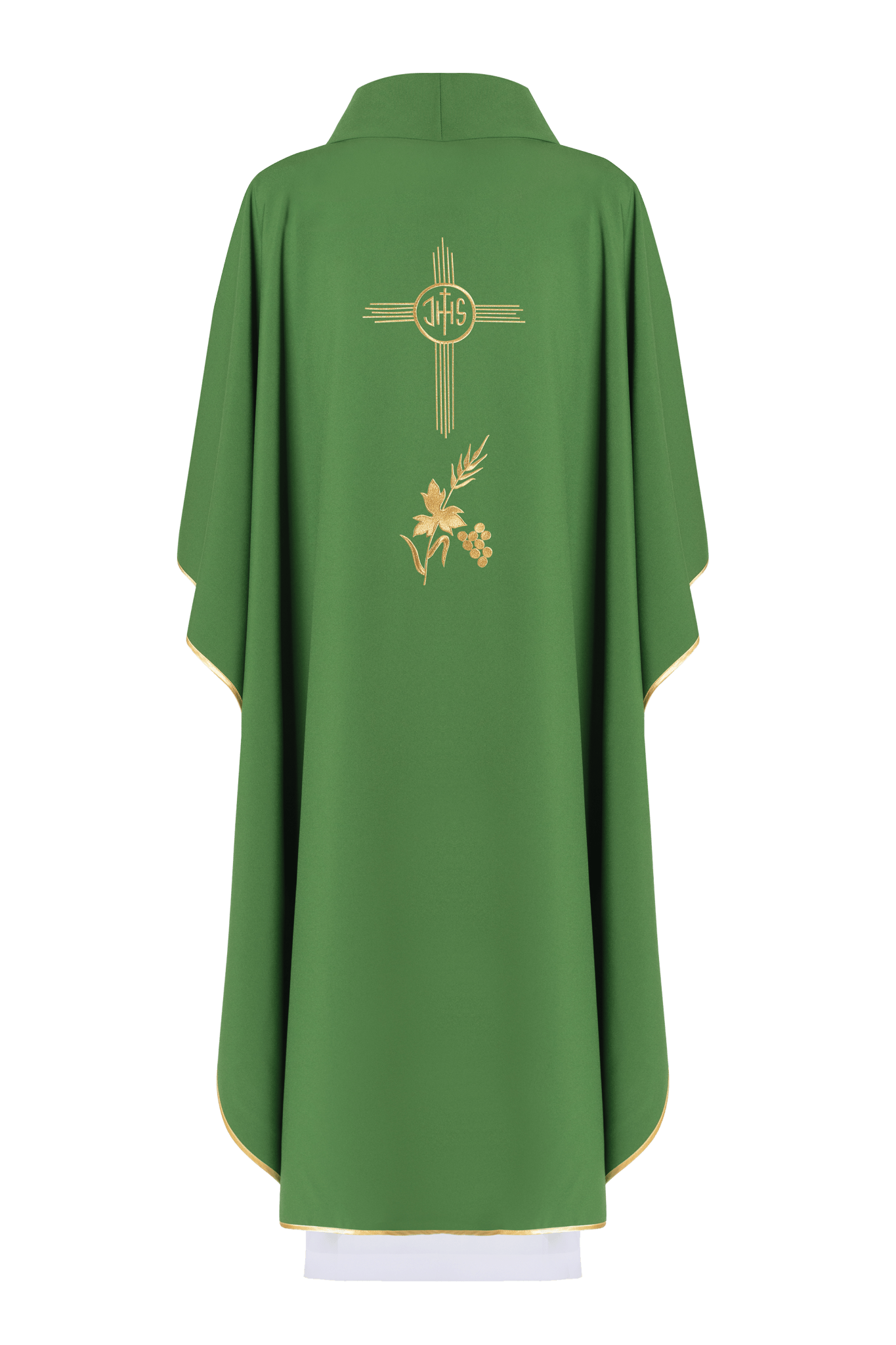 Chasuble verte brodée d'un motif IHS KOR/003/01/12 ZIELONY - CHASUBLES.FR