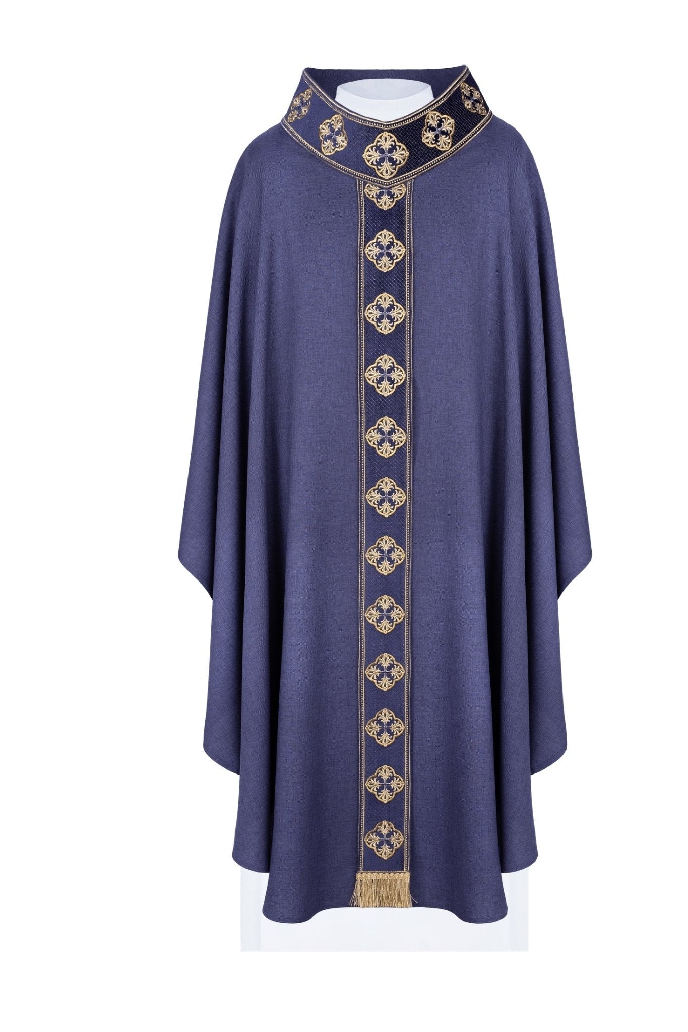 Chasuble violette avec ceinture brodée et collier croisé S - 7069 - 03 - 70 - CHASUBLES.FR