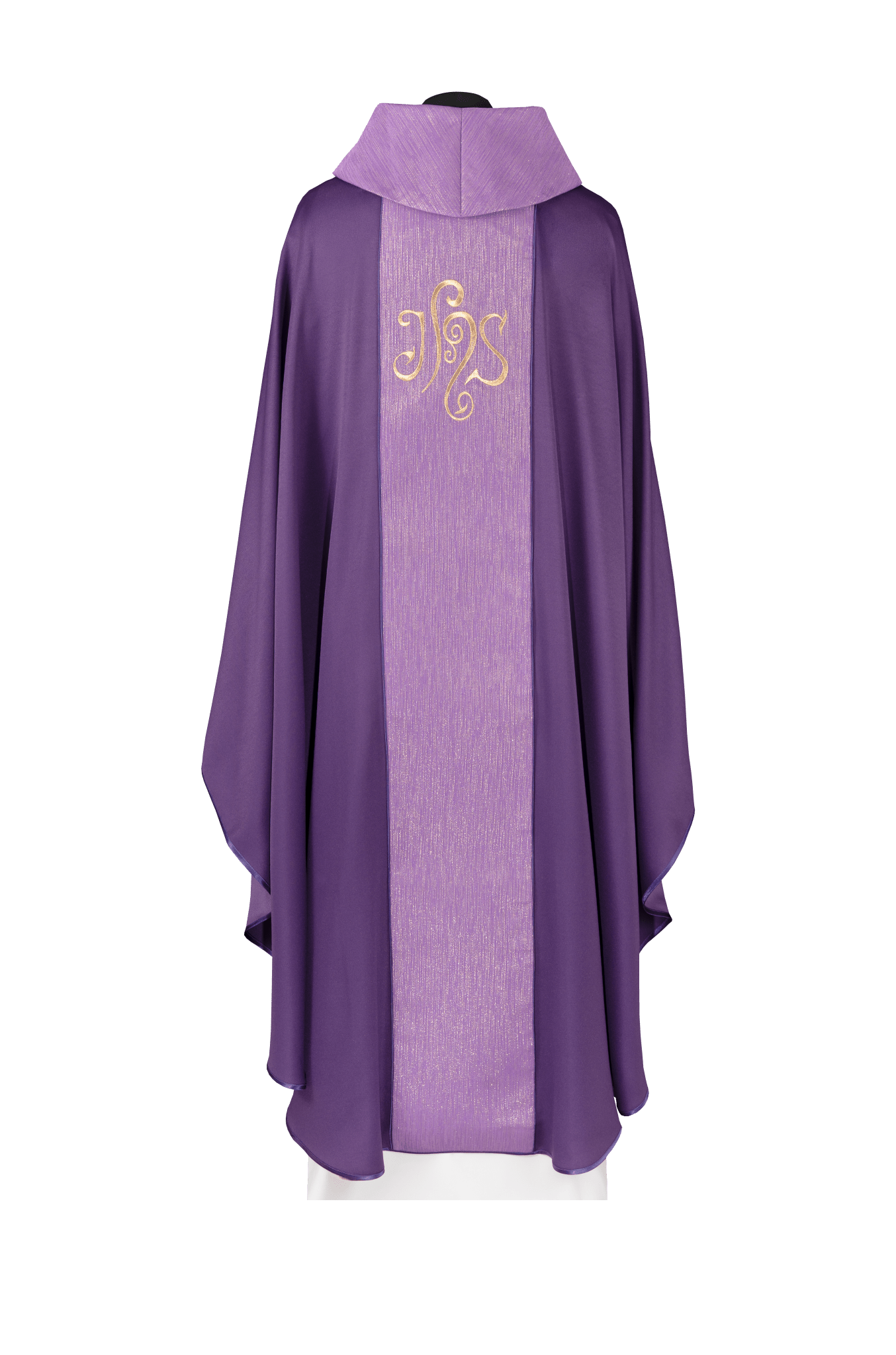 Chasuble violette ornée d’une bande et d’une broderie IHS KDT/7015/03/53 - CHASUBLES.FR