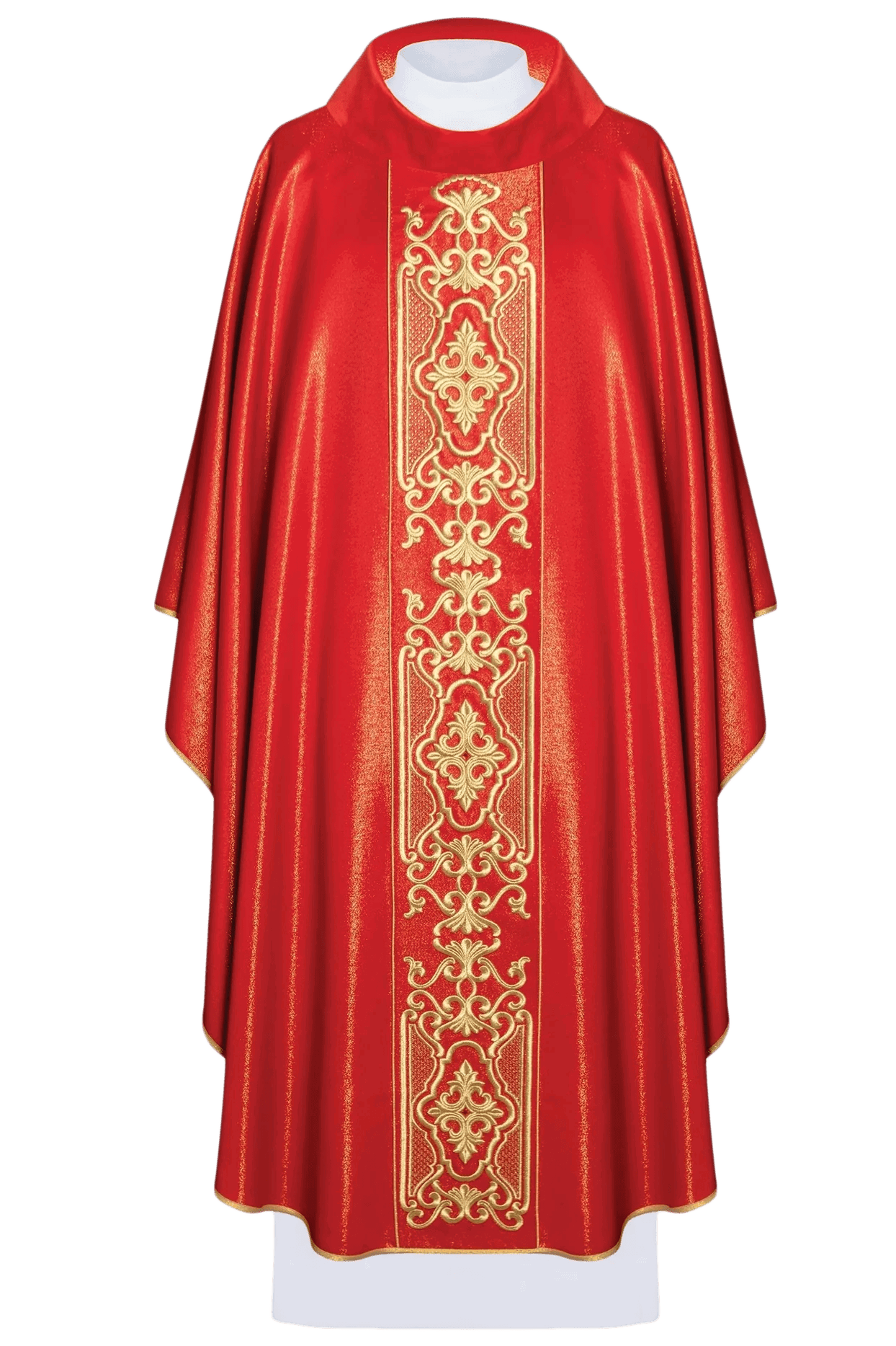 Chasuble rouge richement brodée de lustre