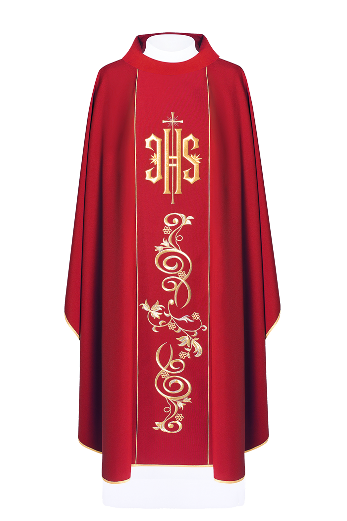 Chasuble rouge brodée de l'IHS