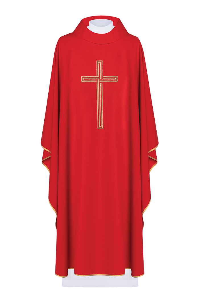 Chasuble rouge brodée d'une croix