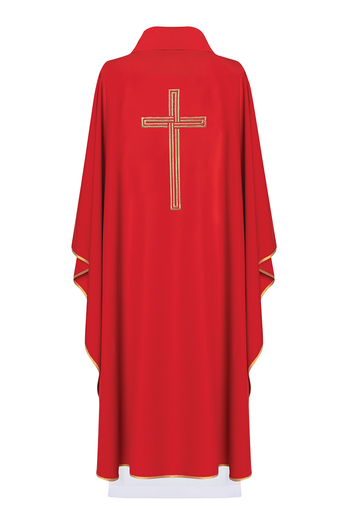 Chasuble rouge brodée d'une croix