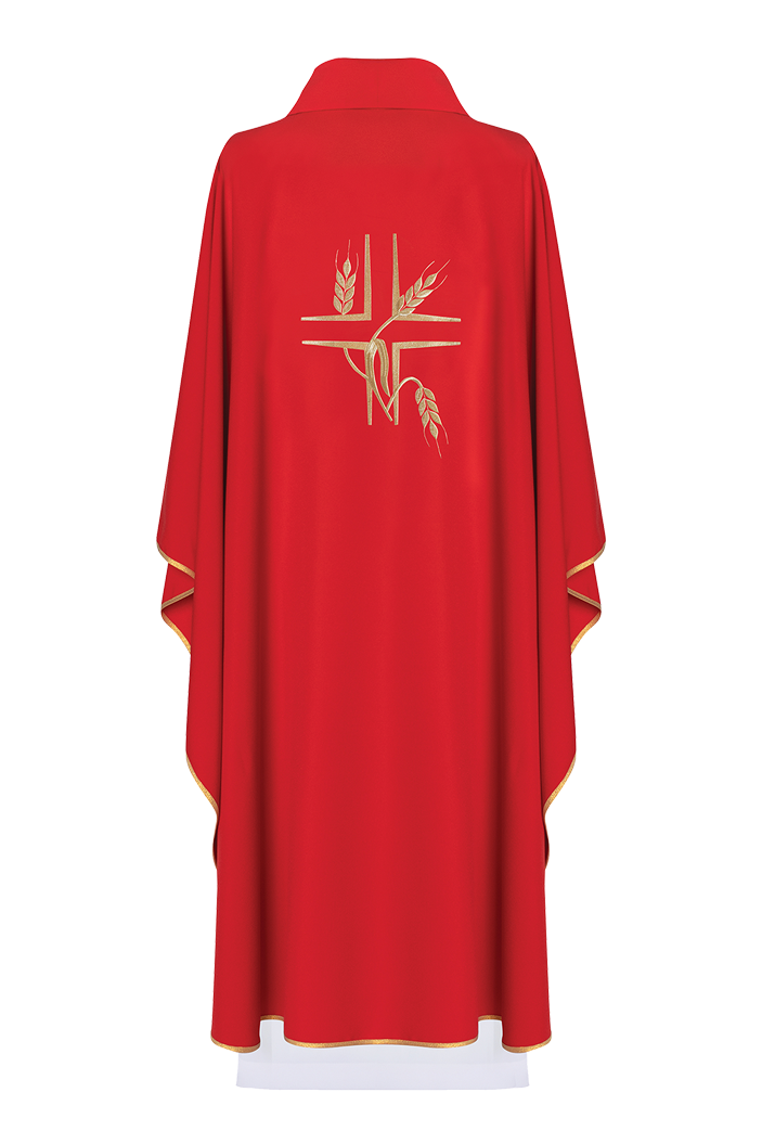 Chasuble rouge avec broderie de la Croix