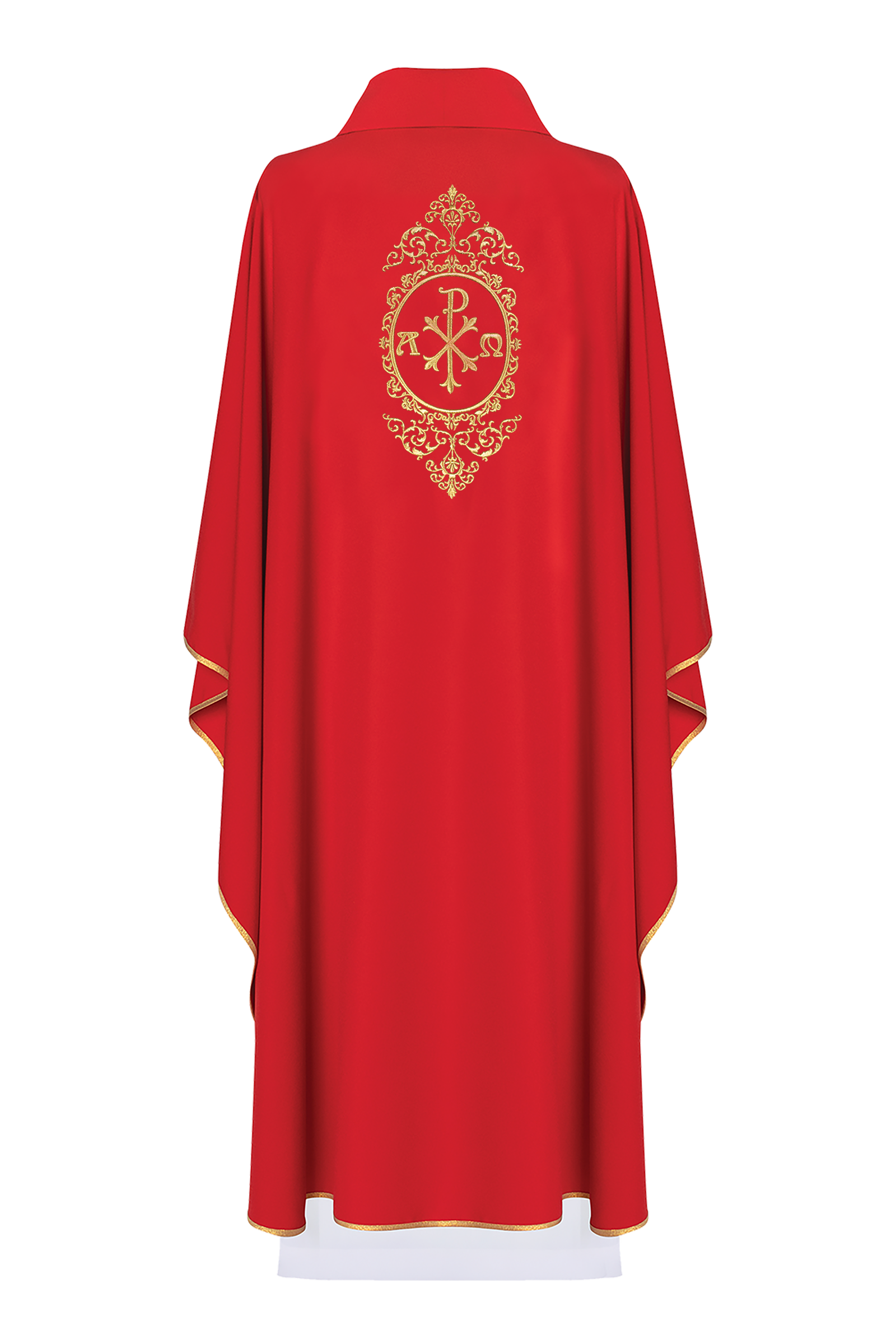 Chasuble rouge avec PAX entouré de broderies dorées